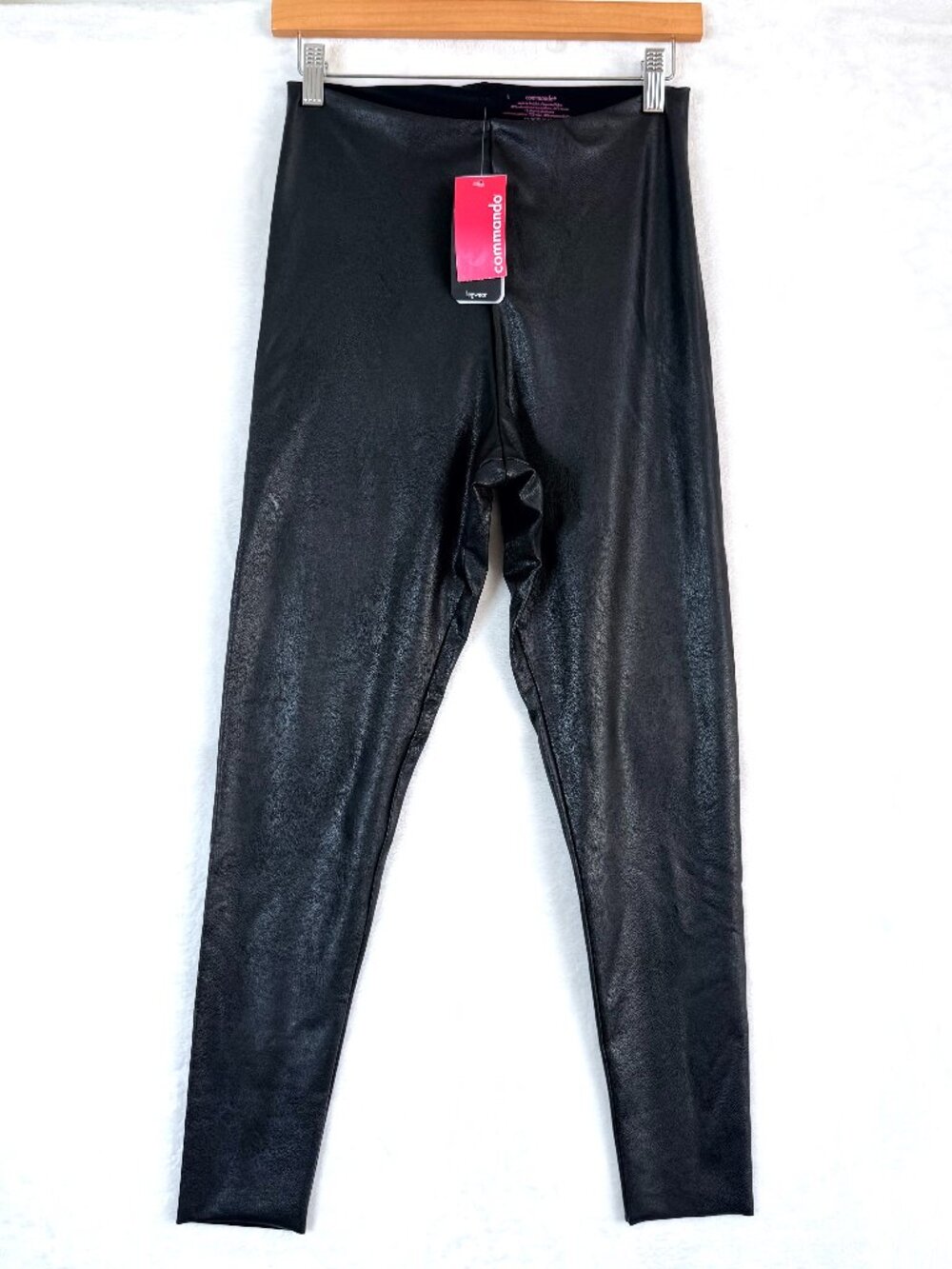 NEW Commando Faux Leather 7/8 Compression Leggings L Black Biker Grunge USA